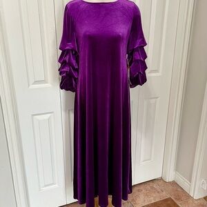 Studio Elegant Gorgeous Velvet Purple Long Sleeve Layer Dress